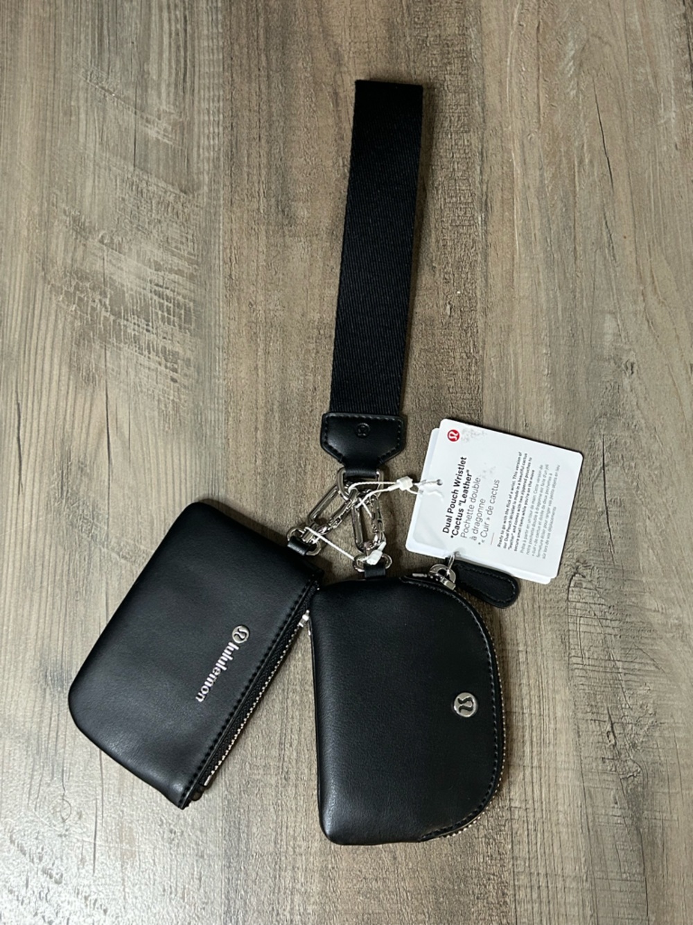 Rare NWT Lululemon Dual Pouch Wristlet *Cactus Leather - Black*